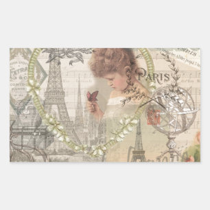 Sticker Rectangulaire Paris France Jolie Fille Douce Tour Eiffel