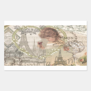 Sticker Rectangulaire Paris France Jolie fille Eiffel