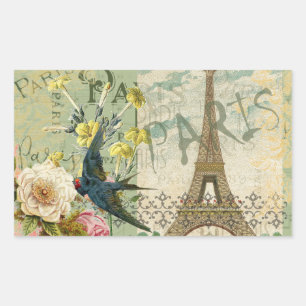 Sticker Rectangulaire Paris France Voyage Vintage Art Antique Peinture