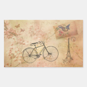 Sticker Rectangulaire Paris Vintage romantique au printemps Collage