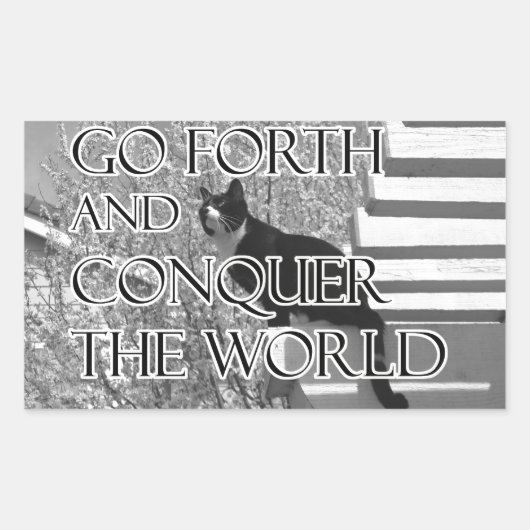 Sticker Rectangulaire Partez en avant et conquérir le chat motivationnel (Devant)