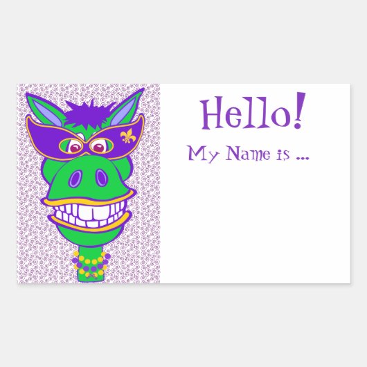 Sticker Rectangulaire Parti Animal Mardi Gras Mule Nom Tags (Devant)