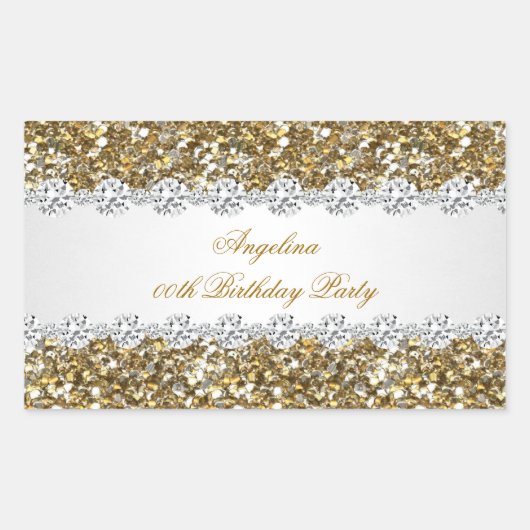 Sticker Rectangulaire Parties scintillant Anniversaire Soirée Gold Diamo (Devant)