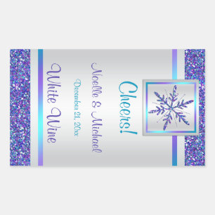 Sticker Rectangulaire Parties scintillant argenté violet Mariage Flocon