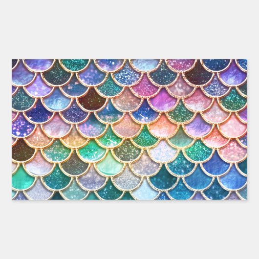 Sticker Rectangulaire Parties scintillant de luxe multicolore Mermaid Sc (Devant)