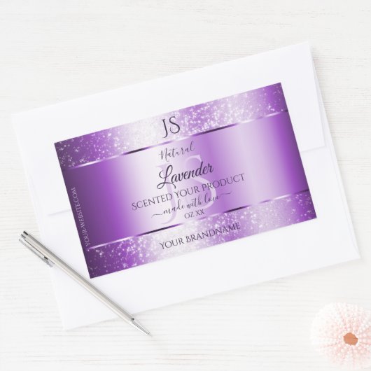 Sticker Rectangulaire Parties scintillant douce violet moderne Monogramm (Enveloppe)
