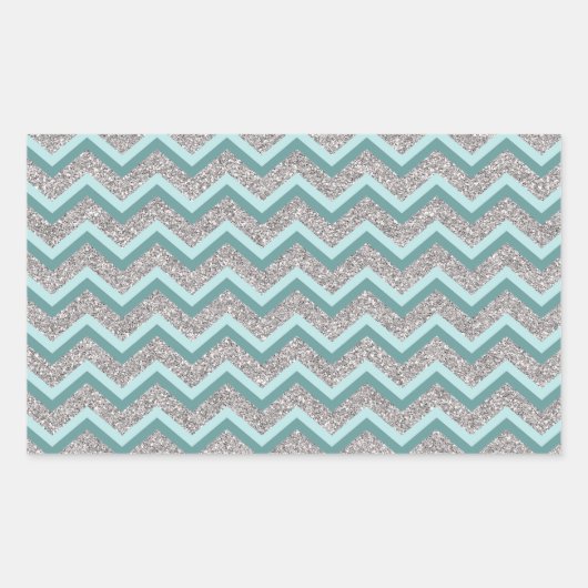 Sticker Rectangulaire Parties scintillant en argent et ZigZag Turquoise (Devant)