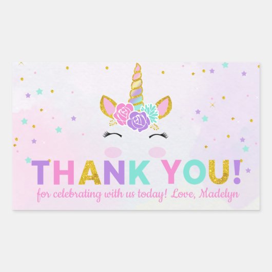 Sticker Rectangulaire Parties scintillant magique Unicorn Anniversaire F (Devant)