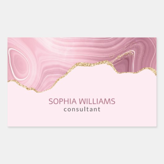 Sticker Rectangulaire Parties scintillant or en marbre rose (Devant)