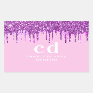 Sticker Rectangulaire Parties scintillant rose goutte nom pourpre