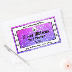 Sticker Rectangulaire Parties scintillant rose violet mousseux Logo Étiq