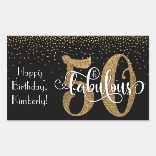 Sticker Rectangulaire Parties scintillant & Script 50 & Fabuleux Joyeux (Devant)