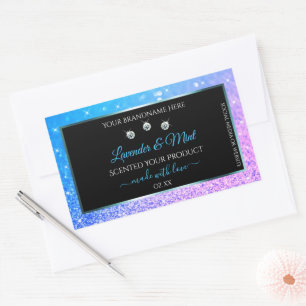 Sticker Rectangulaire Parties scintillant turquoise violet noir Étiquett