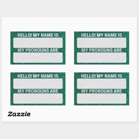 Sticker Rectangulaire Parties scintillant verte Noël Nom et Pronoun Étiq (Feuille)