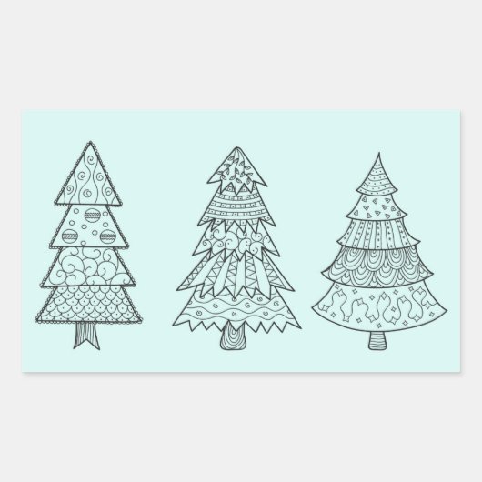 Sticker Rectangulaire pastel bleu glacé élégant sapins de Noël (Devant)
