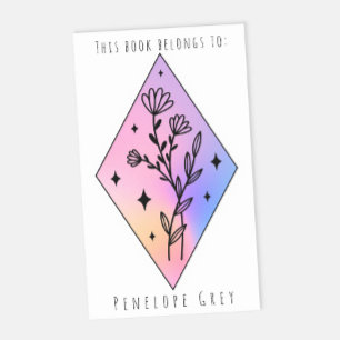 Sticker Rectangulaire Pastel Floral Hologramme Diamant Plaque de livre