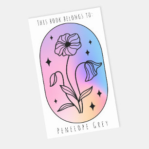 Sticker Rectangulaire Pastel Floral Hologramme Ovale Plaque de livre