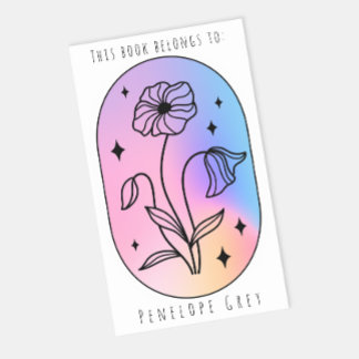 Sticker Rectangulaire Pastel Floral Hologramme Ovale Plaque de livre