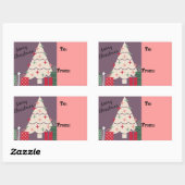 Sticker Rectangulaire Pastel Joyeux Arbre de Noël & Présentations (Feuille)