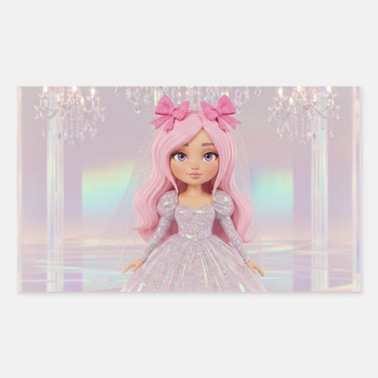 Sticker Rectangulaire Pastel Princess Mariée en Manches Puff & Parties s (Devant)