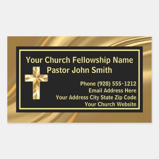 Sticker Rectangulaire Pasteur Eglise Elegant Or Et Noir (Devant)
