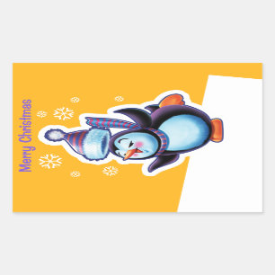 Sticker Rectangulaire Patineur rectangulaire de pingouin d'autocollant