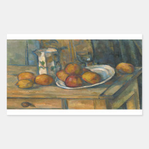 Sticker Rectangulaire Paul Cezanne - Vie morte avec Jug de Lait et Fruit