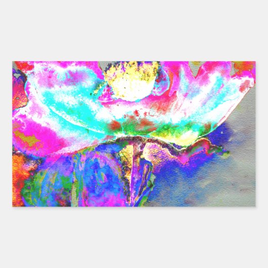 Sticker Rectangulaire Pavot rose, aquarelle peinture florale (Devant)