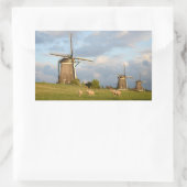 Sticker Rectangulaire Paysage avec moulins à vent et moutons (Sac)