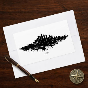 Sticker Rectangulaire Paysage de Chicago Noir Blanc Aquarelle Art de Vil