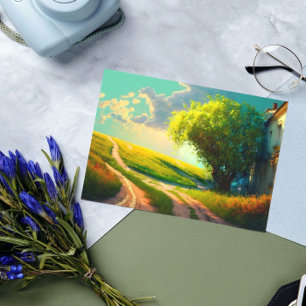 Sticker Rectangulaire Paysage de fleurs de prairie art été tendance