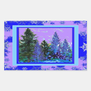 STICKER RECTANGULAIRE PAYSAGE DE LA FORÊT BLEUE LILAC ET ARTISANAT DE LA