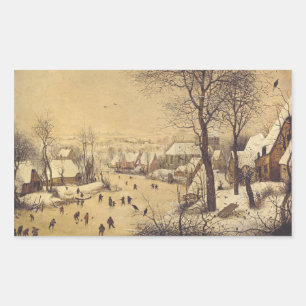 Sticker Rectangulaire Paysage d'hiver avec piège à oiseaux par Pieter Br