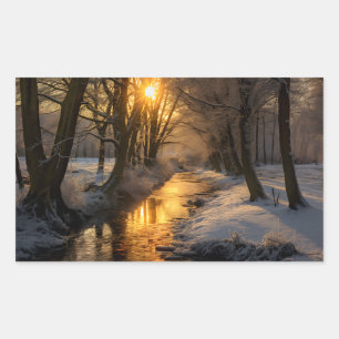 Sticker Rectangulaire Paysage hivernal (généré par AI)