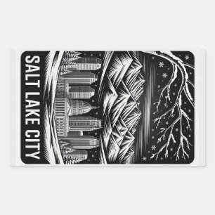 Sticker Rectangulaire Paysage urbain de Salt Lake City en noir et blanc
