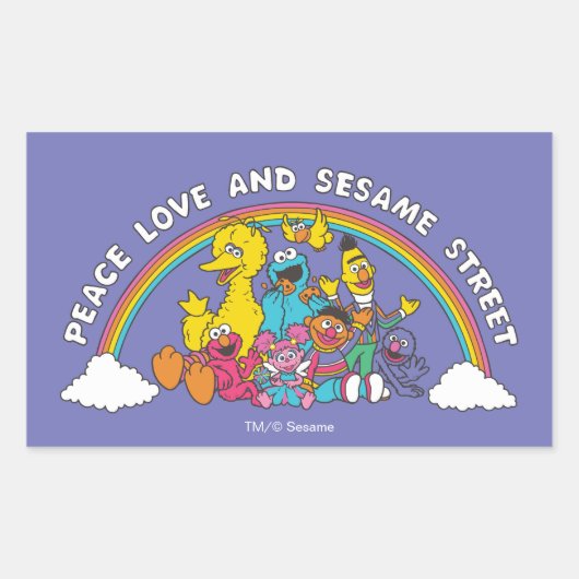 Sticker Rectangulaire Peace, Love and Sesame Street (Devant)