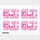 Sticker Rectangulaire Peace Love Cupcakes (Feuille)
