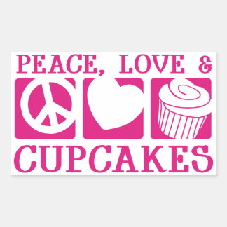 Sticker Rectangulaire Peace Love Cupcakes