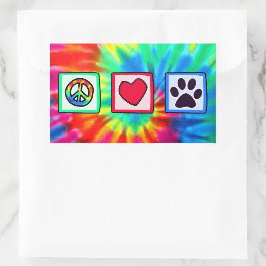 Sticker Rectangulaire Peace, love, dog; pavprint (Sac)