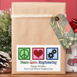 Sticker Rectangulaire Peace Love Engineering Company Custom Christmas<br><div class="desc">Un autocollant de vacances de l'ingénieur cool avec un signe de paix,  le coeur et les engrenages. Mignons autocollants de Noël personnalisables pour une société d'ingénierie. Peace Love Engineering.</div>