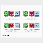 Sticker Rectangulaire Peace Love Optométrie Personnalisé Optomestrist (Feuille)