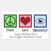 Sticker Rectangulaire Peace Love Optométrie Personnalisé Optomestrist (Devant)