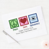Sticker Rectangulaire Peace Love Optométrie Personnalisé Optomestrist (Enveloppe)