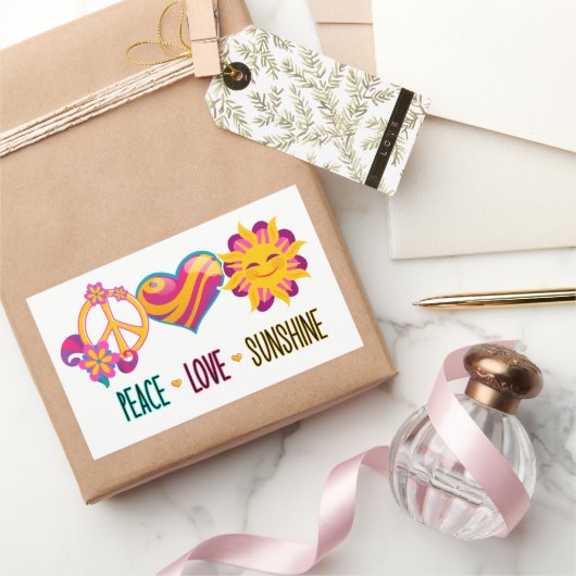 Sticker Rectangulaire Peace Love Sunshine (Cadeaux)