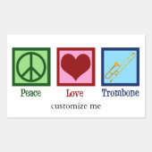 Sticker Rectangulaire Peace Love Trombone Player Cute Custom (Devant)