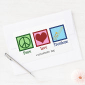 Sticker Rectangulaire Peace Love Trombone Player Cute Custom (Enveloppe)