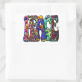 Sticker Rectangulaire Peace Word Art Oiseaux et papillons (Sac)