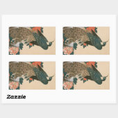 Sticker Rectangulaire Peacock and Peonies de Hiroshige, Art japonais (Feuille)