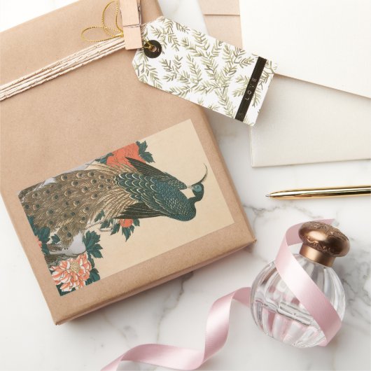 Sticker Rectangulaire Peacock and Peonies de Hiroshige, Art japonais (Cadeaux)