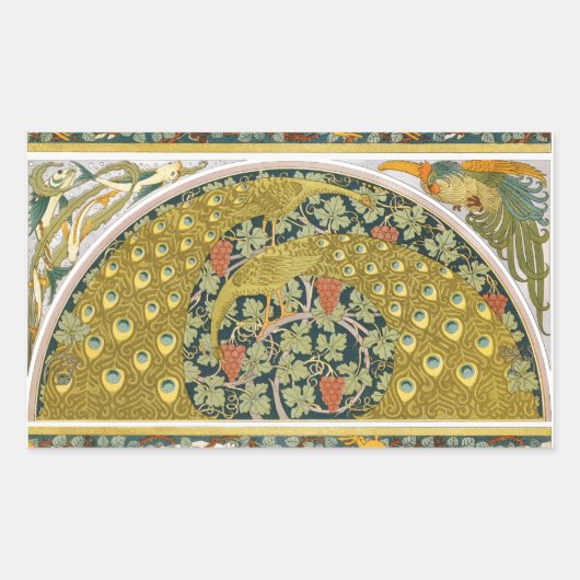 Sticker Rectangulaire Peacock Art Nouveau Style rond design complexe (Devant)